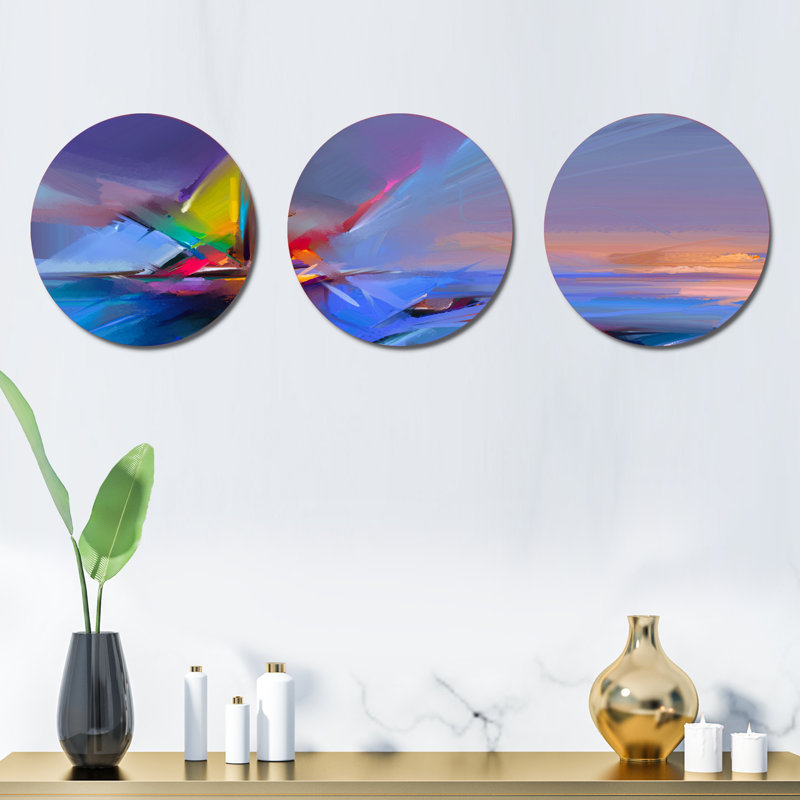 Abstrait paysage marin coloré I - ensemble de décoration murale moderne en métal