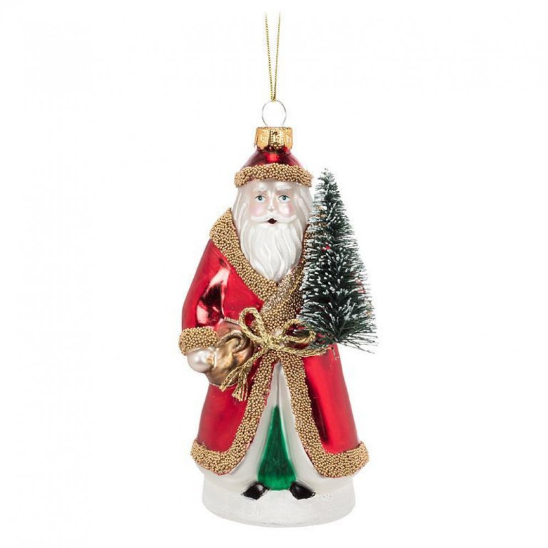 Père Noël tenant un ornement d'arbre