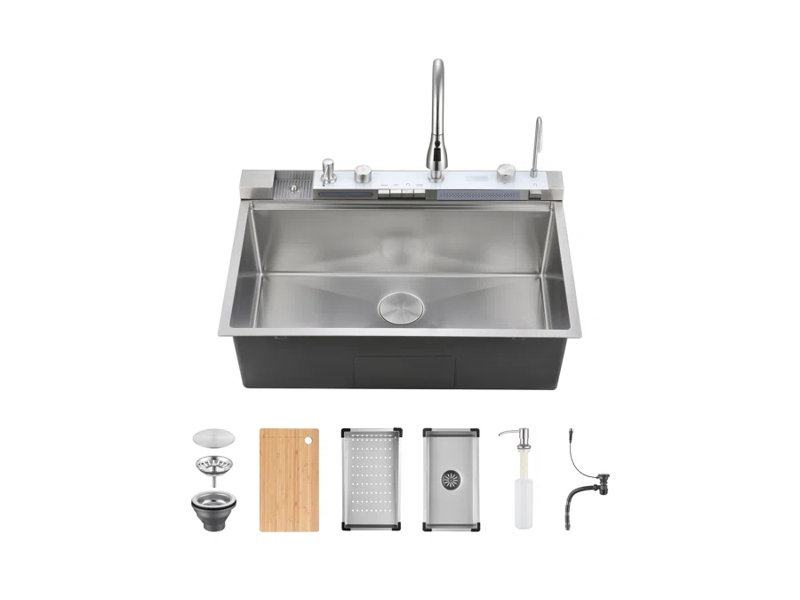 Drop-In Single Bowl Stainless Steel Kitchen Sink, L 33 po x l 22 po, Brushed Nickel