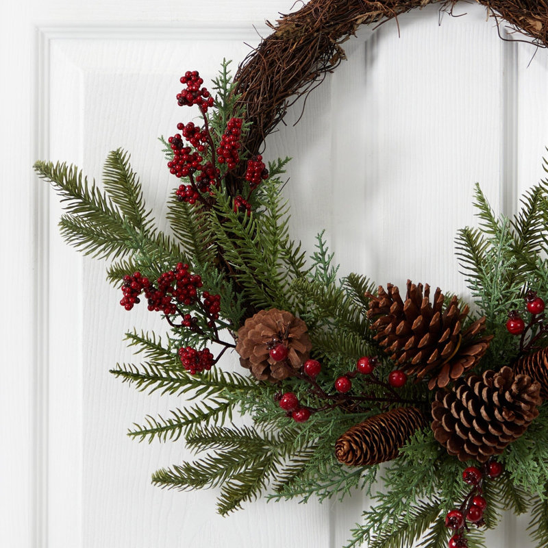 Mixed Pine and Cedar with Berries and Pine Cones Wreath