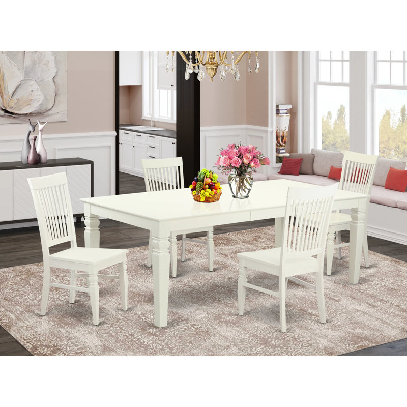 Ensemble de salle à manger Beesley, Blanc lin, 5 (1 table + 4 chaises)