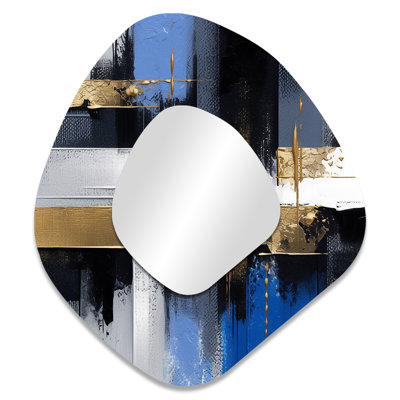 Paityn or et peinture bleue élégance III - miroir décoratif asymétrique à collages abstraits, miroir mural de forme irrégulière noir
