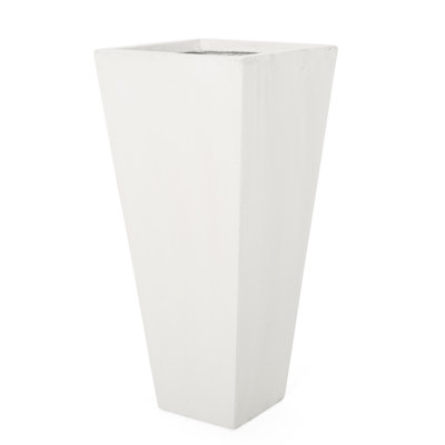 13.29" L X 28.5" H Matte White Cast Stone Outdoor Planter - Tapered For Backyard Stone,