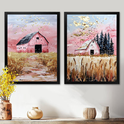 Rose et or Galm Barn I - ferme, art mural sur toile, ensemble de décoration murale ferme traditionnelle de 2