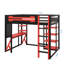 Lit mezzanine double en bois avec bureau, tablettes, prise de courant et connecteurs USB / Type-C, éclairage DEL-919832269