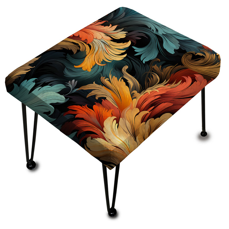 Painterly Damask Colorful Leaves - Repose-pieds rectangulaire abstrait