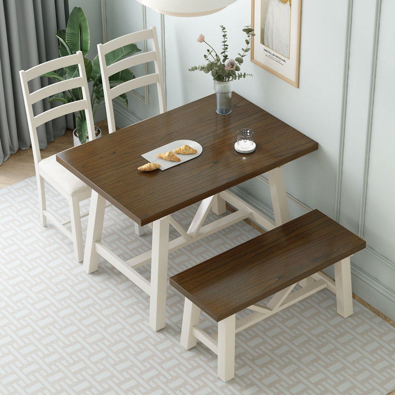 4 - Person Trestle Dining Set, Brown, Brown/White