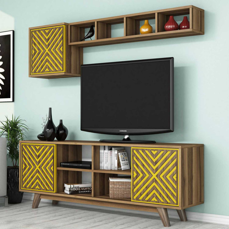 Abasi Unfinished Entertainment Centre for TVs up to 60", Walnut/Yellow