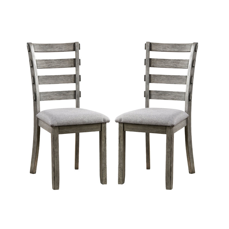Chaises de salle à manger à dossier 2 pièces en gris, siège rembourré, chaises rembourrées en tissu gris, dossier rembourré, classique