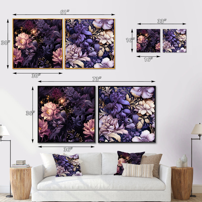 Athey - Ensemble de 2 collages carrés floraux, Cadre flottant noir, H 16 po x l 33 po
