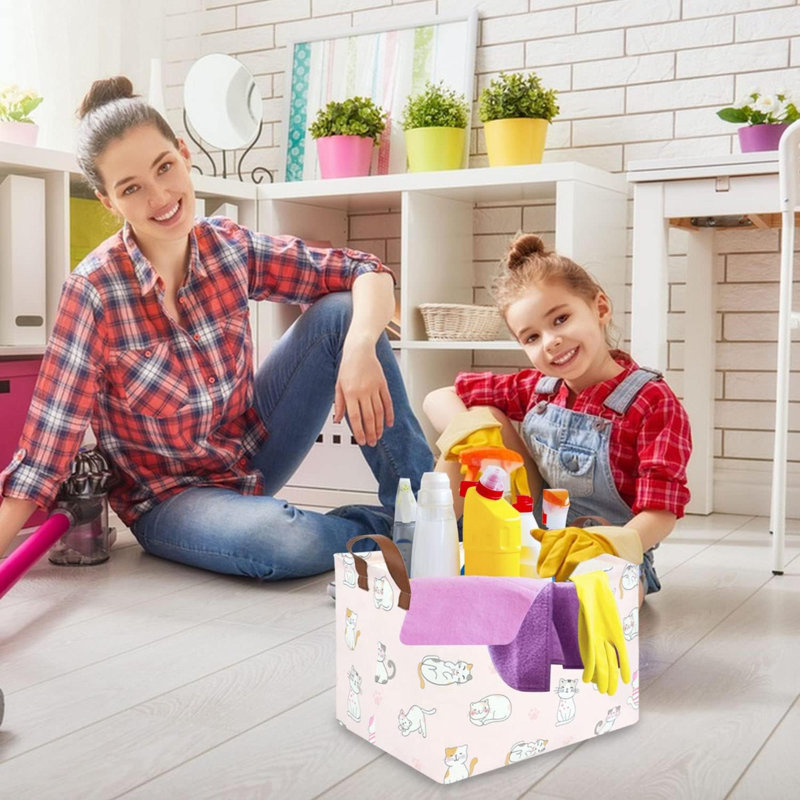 Rectangular  Cat Baskets,Cute Kids Toy Storage Basket Bin,Pink Gift Organizer,Toys Box,Toy Organizer,Baby Nursery,Empty Rectangular Cat Room Decor