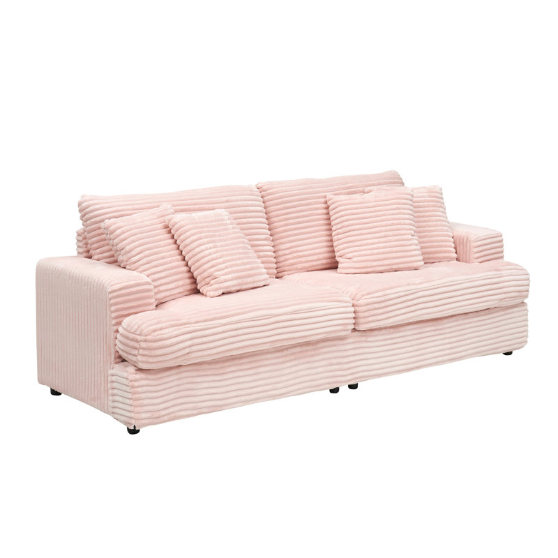 Spacieux 3 places en velours côtelé avec 4 coussins, rose, relaxant pour le salon 3 pièces, Rose