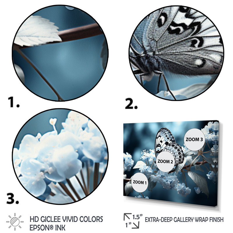 «Reg Blue Butterfly Haven II» sur toile, Cadre flottant doré, H 12 po x l 20 po x P 1 po