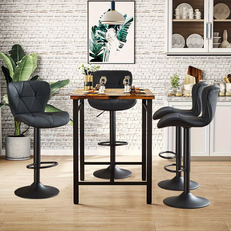 Swivel Adjustable Height Modern Bar& Counter Stool, Black