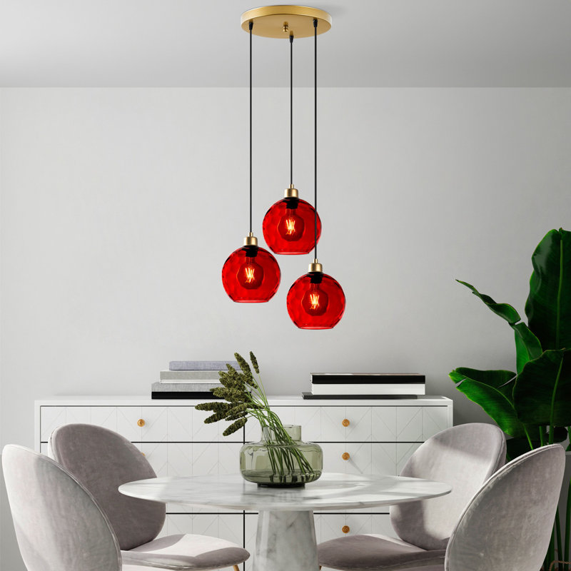 Superbe lustre rouge, hauteur réglable 15,7 po x 15,7 po x 47,2 po | Corps en métal, diamètre du capuchon: 7,9 po, plaque de base de 11,8 po x 1,2 po | 3 x douilles E27 (40 W maximum) | Éclairage élégant pour espaces modernes, indice de protection IP20