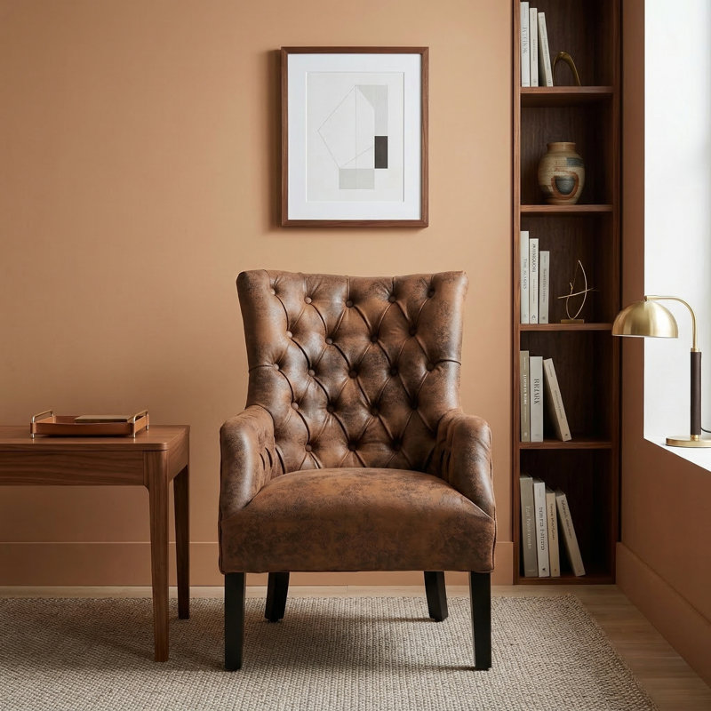Sarno Upholstered Microfiber / Microsuede Wingback Chair, Brown