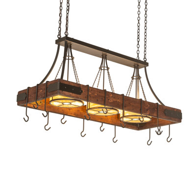 60" Long Steamboat 3 Light Pot Rack