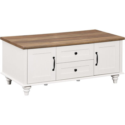 White Coffee Table With Drawers & Storage Cabinet, Modern Rectangle Center Table For Living Room, Rustic Wooden Cocktail Table Tea Table For Home, Office