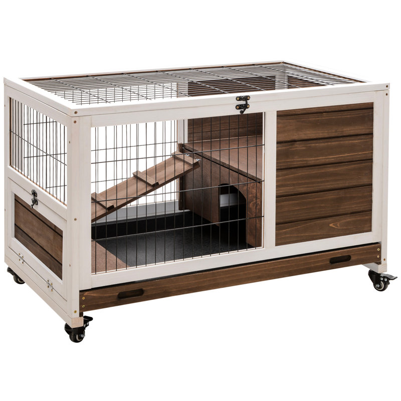 Cage surélevée pour petits animaux, en bois massif et facile d'accès pour le nettoyage