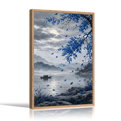 «Blue Leaves Over Misty Mountains», art mural sur toile