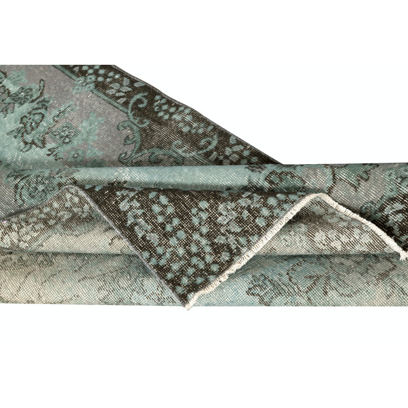 Tapis turc moderne en laine de couleur bleue fait à la main avec motif médaillon 4 x 7 pi