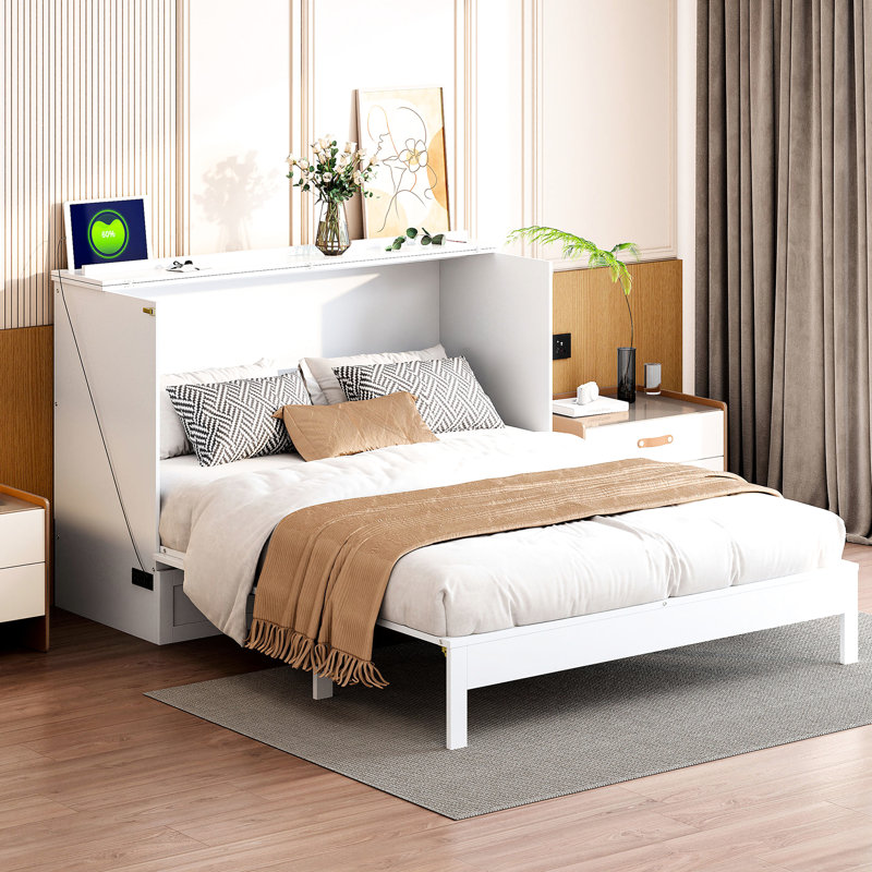 Lit double blanc avec tiroirs spacieux - Maximisez l'espace de la pièce. Finition élégante. Rangez les oreillers, les vêtements, etc. Chargement. Idéal pour les petits espaces. 75,1 po de longueur x 56,7 po de largeur et 41,3 po de hauteur abondante