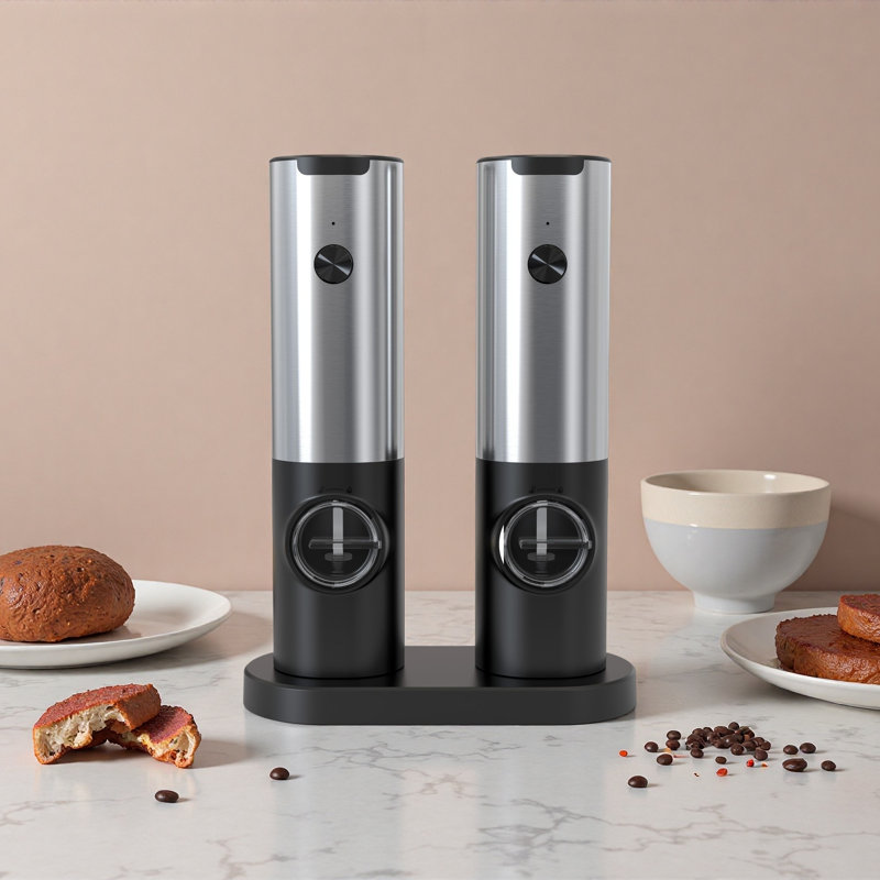 Ensemble électrique de moulin à sel et à poivre, USB-C rechargeable avec lumière DEL et station de charge, 5 réglages de grosseur réglables, moulins automatiques à une touche pour la cuisine