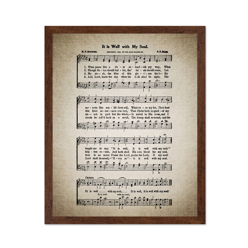 «It Is Well With My Soul», feuille d'hymne no 1, H 18 po x l 24 po, Affiche, Encadrement brun