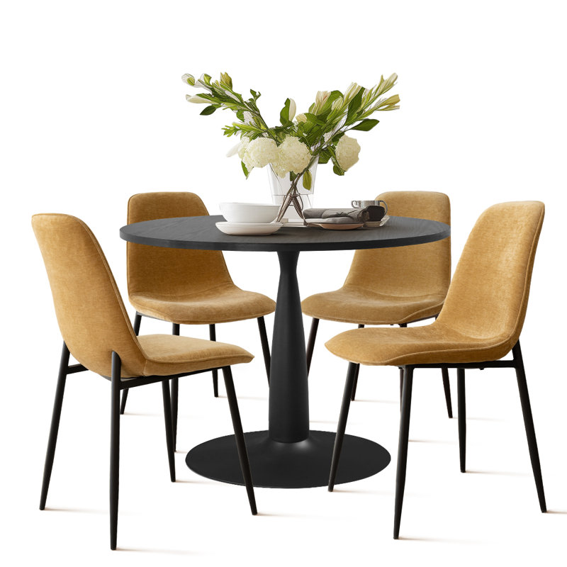 Folmar 4 - Person Dining Table Sets With 35'' Round Table & 4 Upholstered Chenille Chairs, Gold