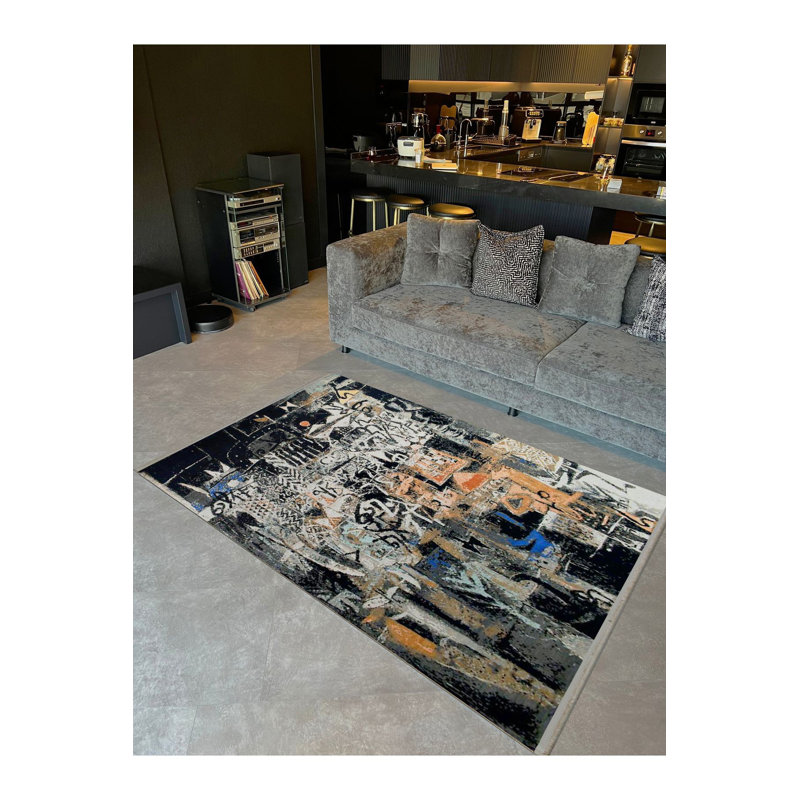 Tapis décoratif multicolore à motif abstrait multicolore de la collection Barcelona, Rectangle 3 pi 3 po x 4 pi 11 po