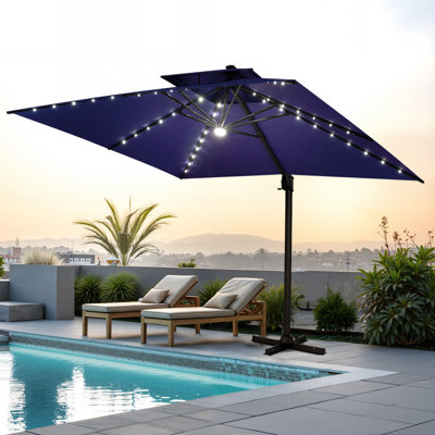128' X 128' Square Outdoor Solar Led Cantilever Patio Umbrella without Weighted Base