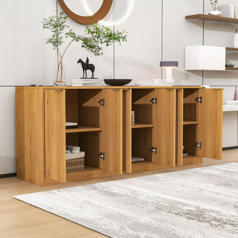 Modern Wavy Sideboard with 6-Door Storage Cabinet and Curved Contour Design for Living Room, Natural