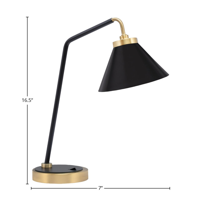 Lampe de bureau avec abat-jour conique en métal de 7 po, Noir, Noir mat / laiton
