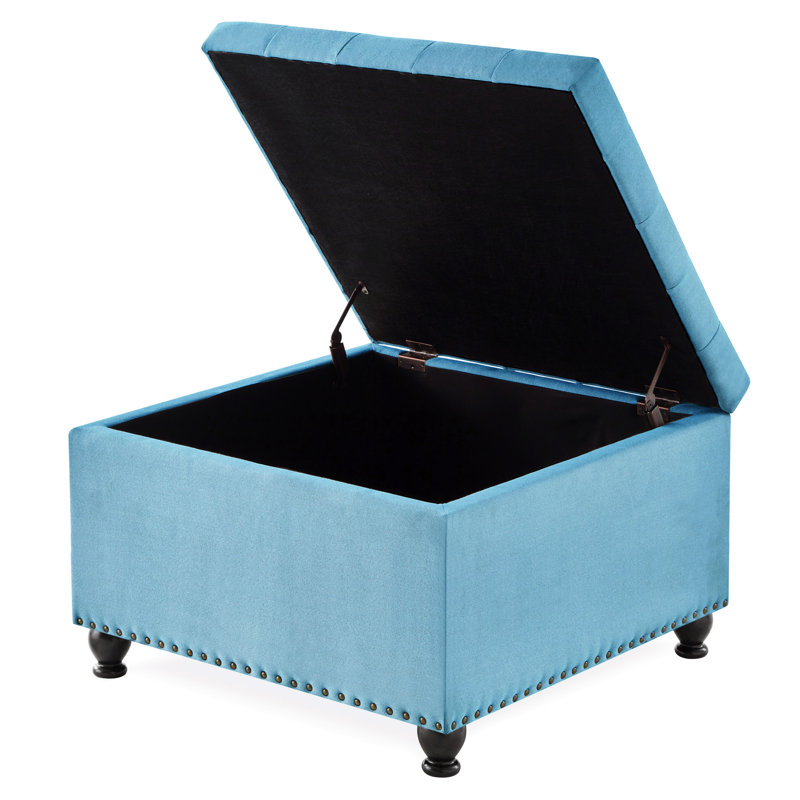 Blue Square With Robust Build And Construction Button Tufting, Light Blue