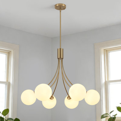6-Light Dimmable Modern Bubble Chandelier With Opal Glass Globe Shades