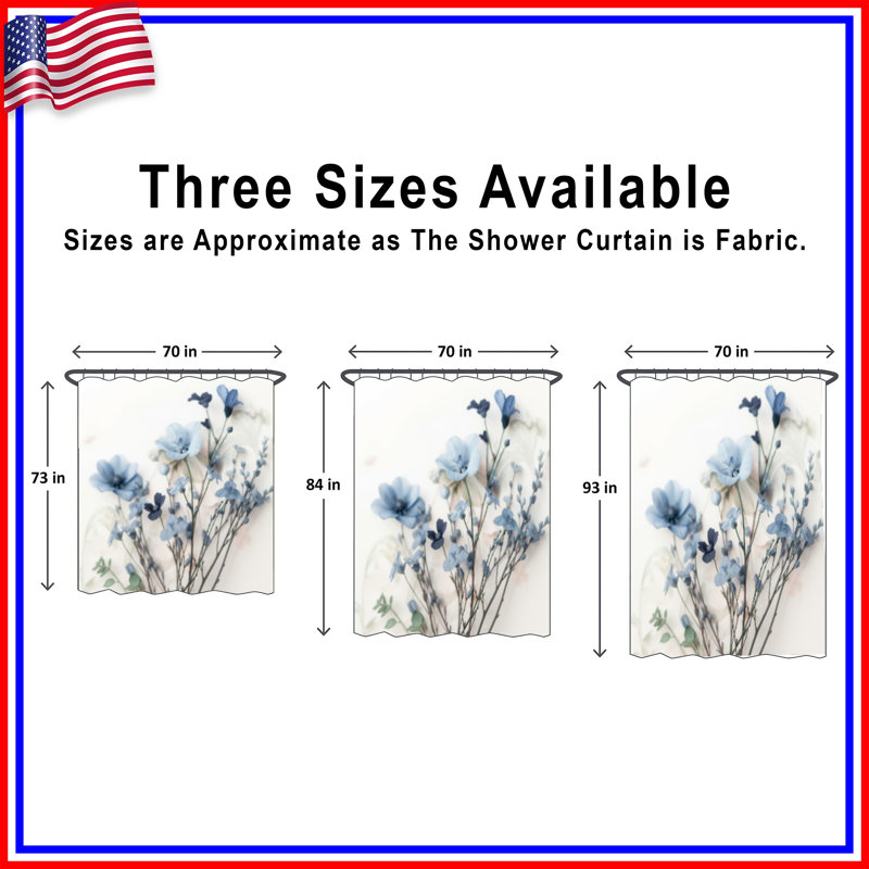 Rideaux de douche délicats à fleurs bleues très longs, 70in W x 93in H