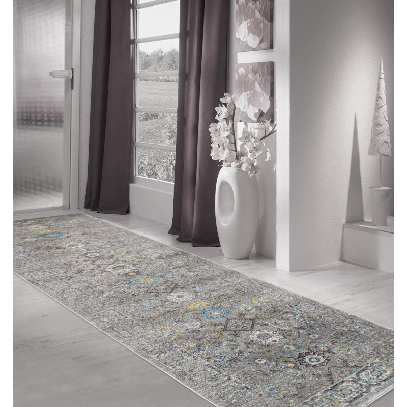 Tapis argenté tissé à la machine Chelsea, Tapis de couloir 2 pi 8 po x 6 pi
