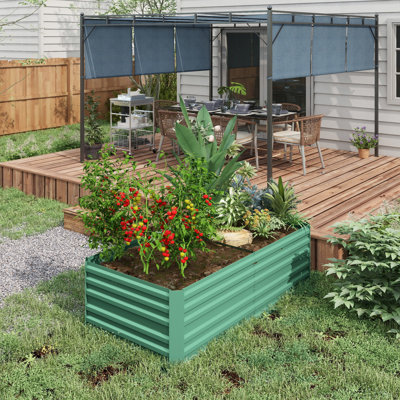 Ensemble de potager surélevé galvanisé de 1,83 m x 0,91 m x 0,61 m - Jardinière en métal de qualité pour légumes, fleurs et herbes aromatiques, bac renforcé de 0,61 m, idéal pour les légumes, haut, spacieux et ouvert.