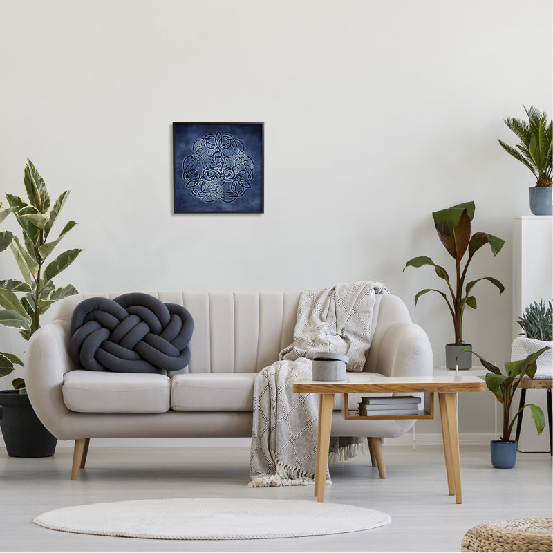 Motif de corbeau bleu celtique encadré sur bois, Giclée encadrée noir minuit, H 17 po x l 17 po x P 1,5 po