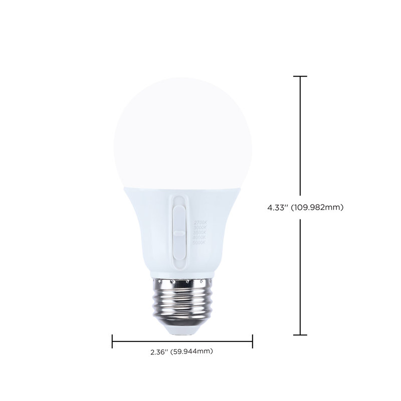 9.5 Watt LED A19 27K/3K/35K/4K/5K Medium Base 120 Volt, 800 Lumens, 9.5 W