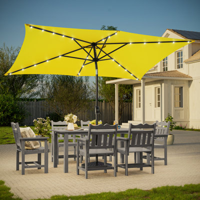 Rydder 6 Ft × 9 Ft LED Lighted Rectangular Outdoor Market Patio Umbrella with Crank, All-Weather Umbrella for Deck Backyard Garden
