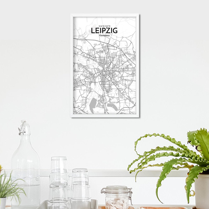 Art graphique de la carte de la ville, H 17 po x l 11 po, Gris / blanc