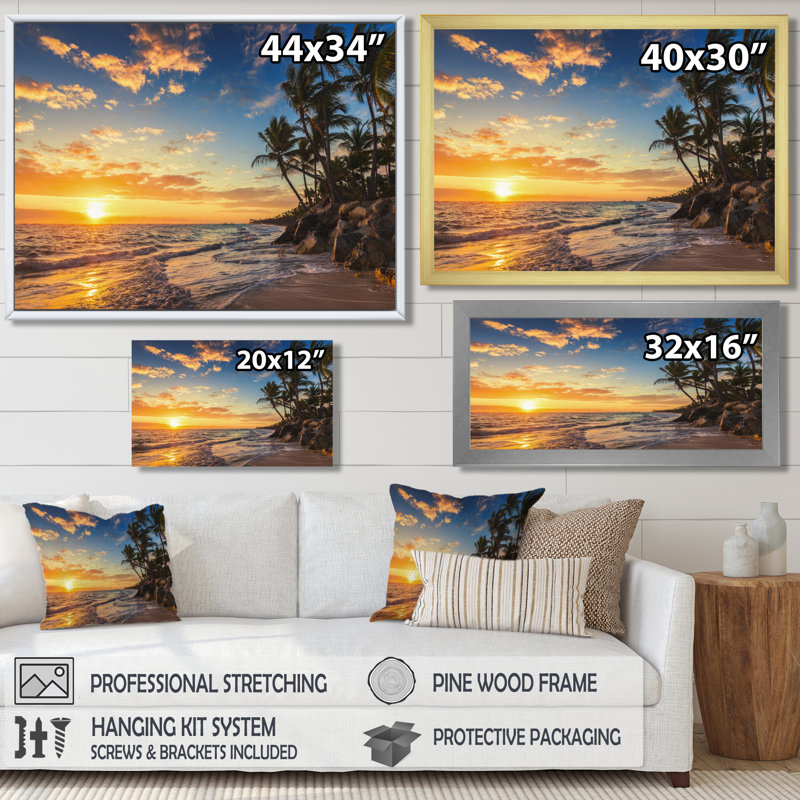 « Paradise Tropical Island Beach with Palms » par Valio84sl - impression photographique sur du métal, H 24 po x l 32 po