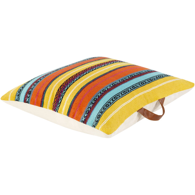 Striped Cotton Pillow Cover, Beige/Bright Yellow
