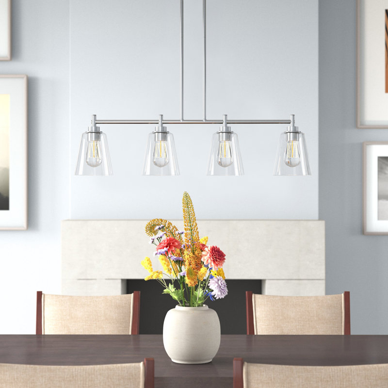 Washington Mews 34" W Metal 4-Light Kitchen Island Pendant with Clear Glass Shades , Satin Platinum