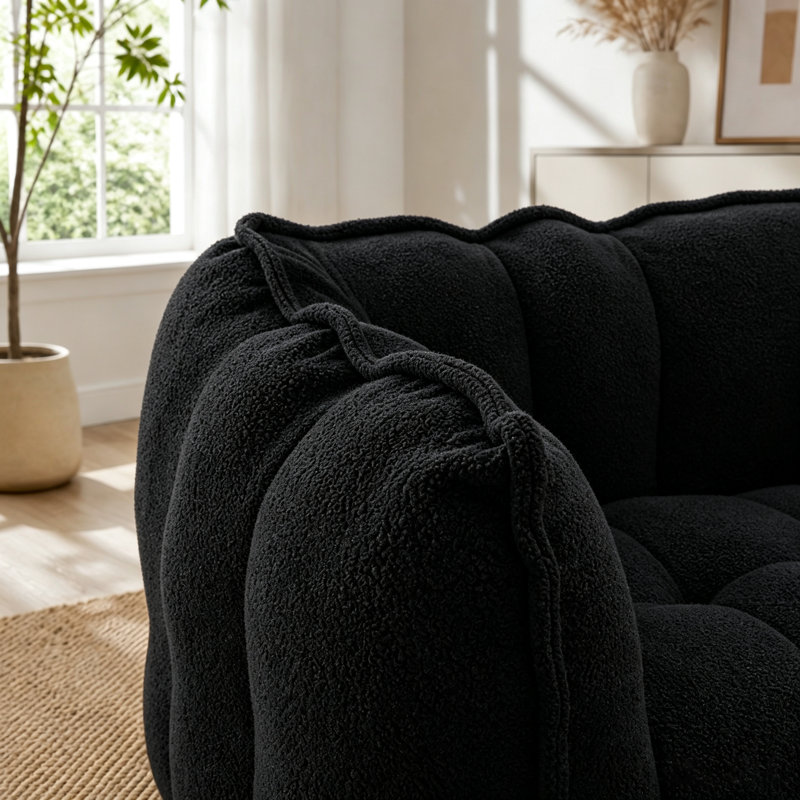 Pouf poire en chenille noire avec repose-pieds pour adultes - Grand fauteuil inclinable en mousse à mémoire de forme, Noir