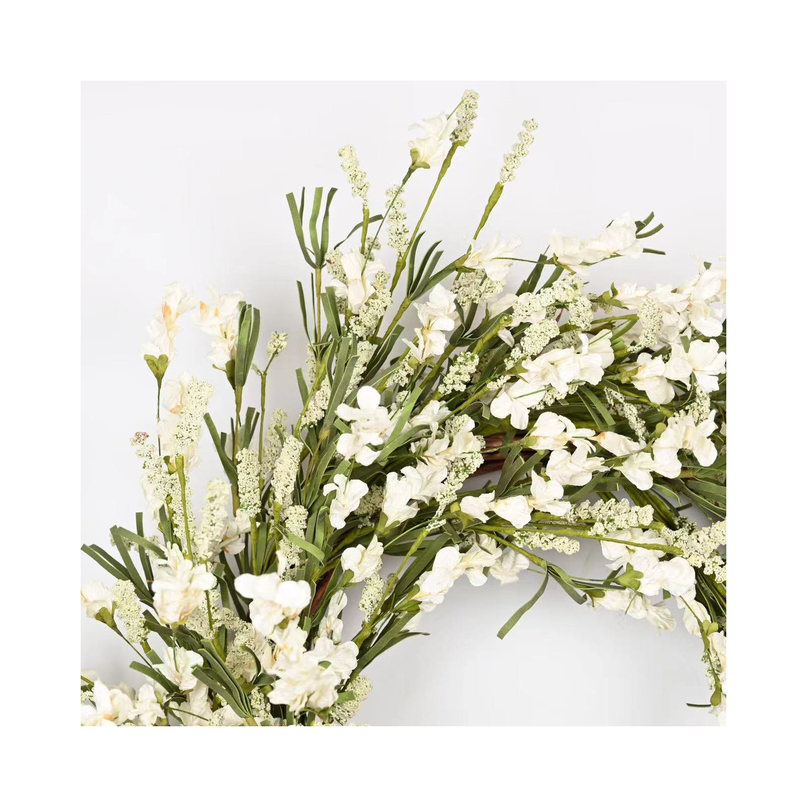 26" Blossom Wildflower Spring Front Door Wreath, Green/White