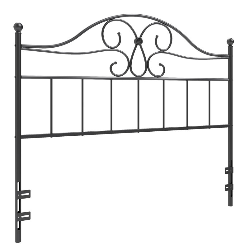 Modern Retro Double Heart Metal Headboard with Decorative Hollow Bed Head with Vintage Ball Details, Beige