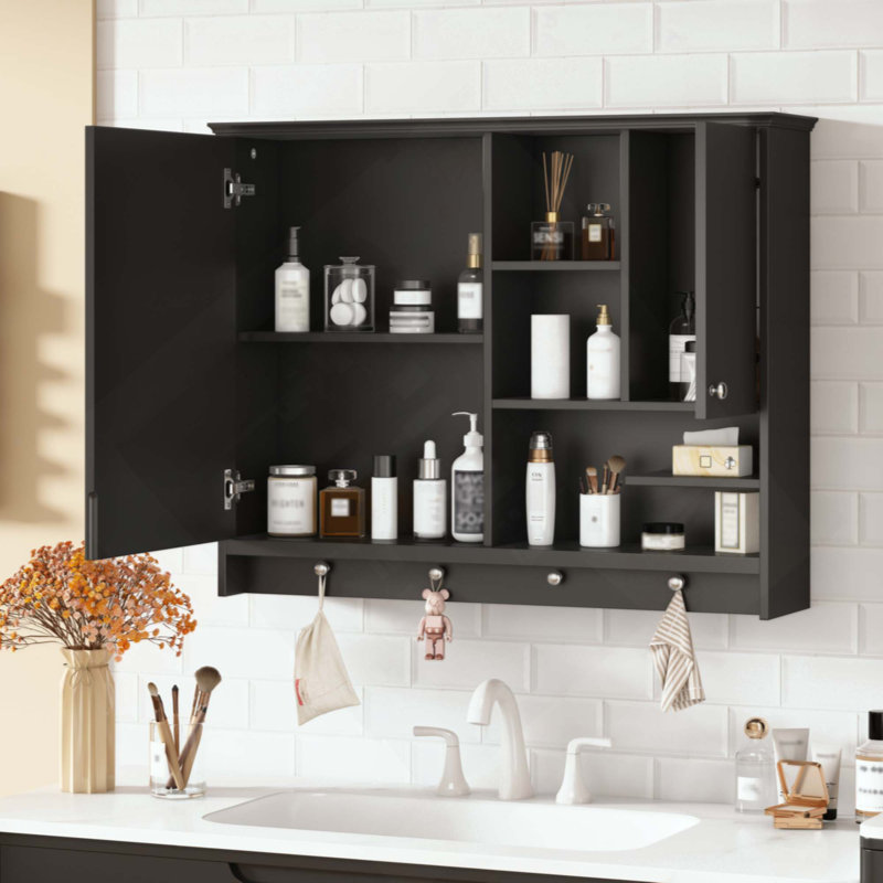 Armoire à pharmacie murale, armoire de rangement pour salle de bain avec porte miroir et tablette ajustable, armoire à miroir pour salle de bain