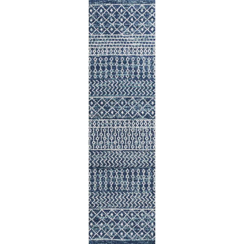 Tapis bleu marine / crème Bouvard, Tapis de couloir 2 pi 3 po x 8 pi